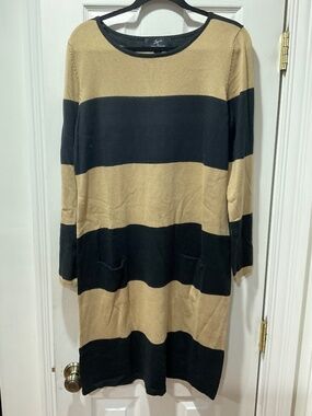 Lennie for Nina Leonard Black Tan Striped Tunic Sweater Size: XL Pre Owned